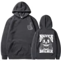 Unisex dark grey hoodie with skeleton graphic print, long sleeves and front pocket. - Dark Gray