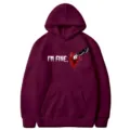 Sweat à capuche bordeaux avec motif de couteau, pull unisexe manches longues pour Halloween. - S / Hauts / Bordeaux