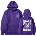 Purple skull print hoodie with pocket for men and women, casual long sleeve hooded sweatshirt. - Purple