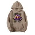 Halloween Kuerbis bedruckter Khaki Kapuzenpullover mit Tasche, laessiger Langarm Hoodie - S / Oberteile / Camel