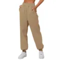 Women high waist loose sweatpants in khaki casual jogger trousers with practical pockets - S / Bottoms / Camel