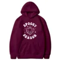 Halloween Spooky Season Geist Druck Taschen Hoodie Lässige Langarm Sweatshirt Unisex - Burgunderrot