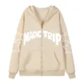Moderna sudadera beige con capucha y cremallera para hombre con estampado de estrellas. - S / Tops / Caqui