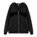 Sudadera negra con capucha y cremallera para hombre, con letras y estampado de estrellas. - S / Tops / Negro