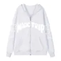Sudadera con capucha y cremallera blanca para hombre chaqueta con letras y estrellas manga larga - S / Tops / Blanco