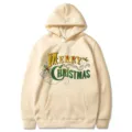 Sweat à capuche beige de Noël avec impression de lettres festives, confortable et tendance. - S / Hauts / Kaki