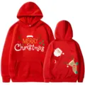 Feliz Navidad sudadera con capucha informal de dibujos animados rojos para invierno festivo - S / Tops / Rojo