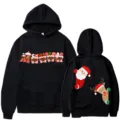 Sweat à capuche noir de Noël avec imprimé festif, pull à capuche décontracté pour l'hiver. - S / Hauts / Noir (311)