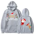 Sudadera con capucha gris casual con un lindo estampado navideño y letras festivas. - S / Tops / Gris claro