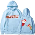 Sweat à capuche de Noël bleu clair avec imprimé train, pull à capuche décontracté unisexe. - S / Hauts / Bleu Clair