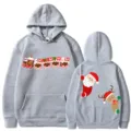 Sweat à capuche imprimé de Noël en gris pour femmes et hommes, pull de sport casual. - S / Hauts / Gris clair