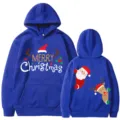 Sudadera con capucha de Navidad azul variante con estampado de Papá Noel y reno lindo para adultos - S / TOP / Azul