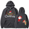 Sudadera con capucha gris oscuro con estampados gráficos navideños festivos. Estilo casual. - S / TOP / Gris oscuro
