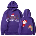 Sudadera navideña morada con bonitos gráficos de dibujos animados de Papá Noel y renos. - S / Tops / Púrpura