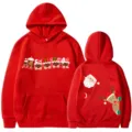 Sweat à capuche rouge de Noël avec motif de renne et Père Noël, pull unisexe hiver. - S / Hauts / Rouge (311)