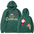 Sudadera navideña verde con bonito estampado de papá Noel y reno, jersey casual festivo. - S / Tops / Verde Oscuro