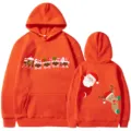 Sweat à capuche orange avec imprimé de Noël pour hommes et femmes, tendance automne. - S / Hauts / Orange (311)