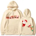 Sweat à capuche de Noël pour hommes et femmes, pull beige avec imprimé festif mignon. - S / Hauts / Kaki