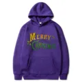 Sweat à capuche violet avec imprimé de Noël pull manches longues décontracté unisexe - S / Hauts / Violet