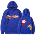 Sweat à capuche bleu imprimé Noël pour hommes et femmes, haut décontracté d'hiver. - S / Hauts / Bleu