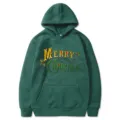 Sweat à capuche de Noël vert avec imprimé festif, pull manches longues confortable pour tous. - S / Hauts / Vert Foncé