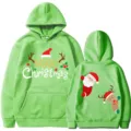 Sudadera verde de Navidad con bonito patrón de dibujos animados, cómoda ropa casual. - S / Tops / Verde Fruta