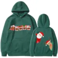 Sweat à capuche pull de Noël vert foncé imprimé avec un joli motif de renne et père noël - S / Hauts / Vert foncé (311)