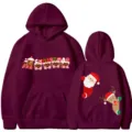 Sweat à capuche bordeaux avec imprimé graphique de Noël, sweat-shirt polaire hivernal décontracté - S / Hauts / Rouge vin (311)