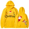 Sudadera con capucha amarilla de Navidad con lindos estampados de Papá Noel y reno. - S / Tops / Amarillo