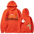 Sudadera con capucha naranja de Navidad con un bonito estampado de Papá Noel, top casual. - S / Tops / Naranja