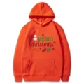 Sweat à capuche orange tendance avec imprimé de Noël pour homme et femme, style décontracté. - S / Hauts / Orange
