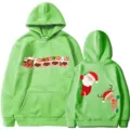 Sweat à capuche vert de Noël avec impression de train mignon, pull décontracté d'hiver. - S / Hauts / Vert Fruit