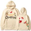 Sudadera con capucha beige casual con bonitos estampados navideños, cómoda y elegante en invierno. - S / Tops / Caqui
