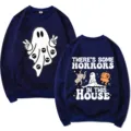 Funny Ghost Halloween Print Long Sleeve Crewneck Sweatshirt Casual Pullover Top For Women - S / Tops / Navy Blue
