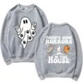 Halloween funny ghost graphic printed crewneck long sleeve casual gray sweatshirt for daily wear - S / Tops / Light Gray
