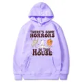 Sweat à capuche violet clair avec impression graphique d'horreur d'Halloween, pull décontracté. - S / Hauts / Lavande