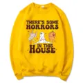Sweat-shirt jaune à manches longues avec motif graphique de fantôme d'Halloween amusant. - S / Hauts / Jaune