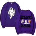 Halloween ghost printed purple crew neck sweatshirt long sleeve casual loose pullover top - S / Top (312) / Purple