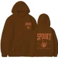 Sweat à capuche marron Halloween Spooky Vibes Only imprimé avec poche kangourou - S / Hauts / Café