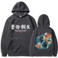 Dunkelgrauer bedruckter Kapuzenpullover für Alltag, lässiger Streetwear Langarm Hoodie mit Grafik. - S / Oberteile / Dunkelgrau 1