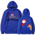 Sudadera azul informal con bonitos estampados navideños, jersey cómodo de manga larga. - S / Tops / Azul