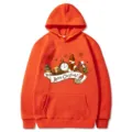 Sweat à capuche orange avec imprimé graphique de Noël, poche kangourou et cordon de serrage. - S / Hauts / Orange (312)