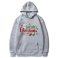 Sweat à capuche gris de Noël avec imprimé festif, poche ventrale et manches longues. - S / Hauts / Gris clair