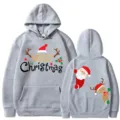 Sudadera gris de Navidad con bonitos estampados de Papá Noel y reno para uso diario. - S / Tops / Gris claro