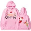 Sudadera rosa con lindo estampado navideño, texto MERRY Christmas, estilo casual y festivo. - S / Tops / Rosa