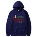 Sweat à capuche imprimé Noël pour hommes et femmes, sweat-shirt tendance bleu foncé. - S / Hauts / Bleu marine