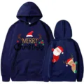 Sudadera azul marino con gráfico navideño Merry Christmas, ropa informal de invierno. - S / Tops / Azul marino