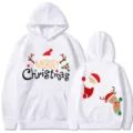 Sudadera con capucha y patrón de dibujos animados de Feliz Navidad casual de invierno. - S / Tops / Blanco