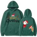 Sudadera verde informal con bonitos patrones navideños de dibujos animados festivos. - S / Tops / Verde Oscuro
