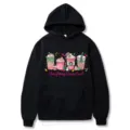 Christmas coffee cups print black hoodie, unisex long sleeve casual winter hooded sweatshirt. - S / Tops / Black (311)